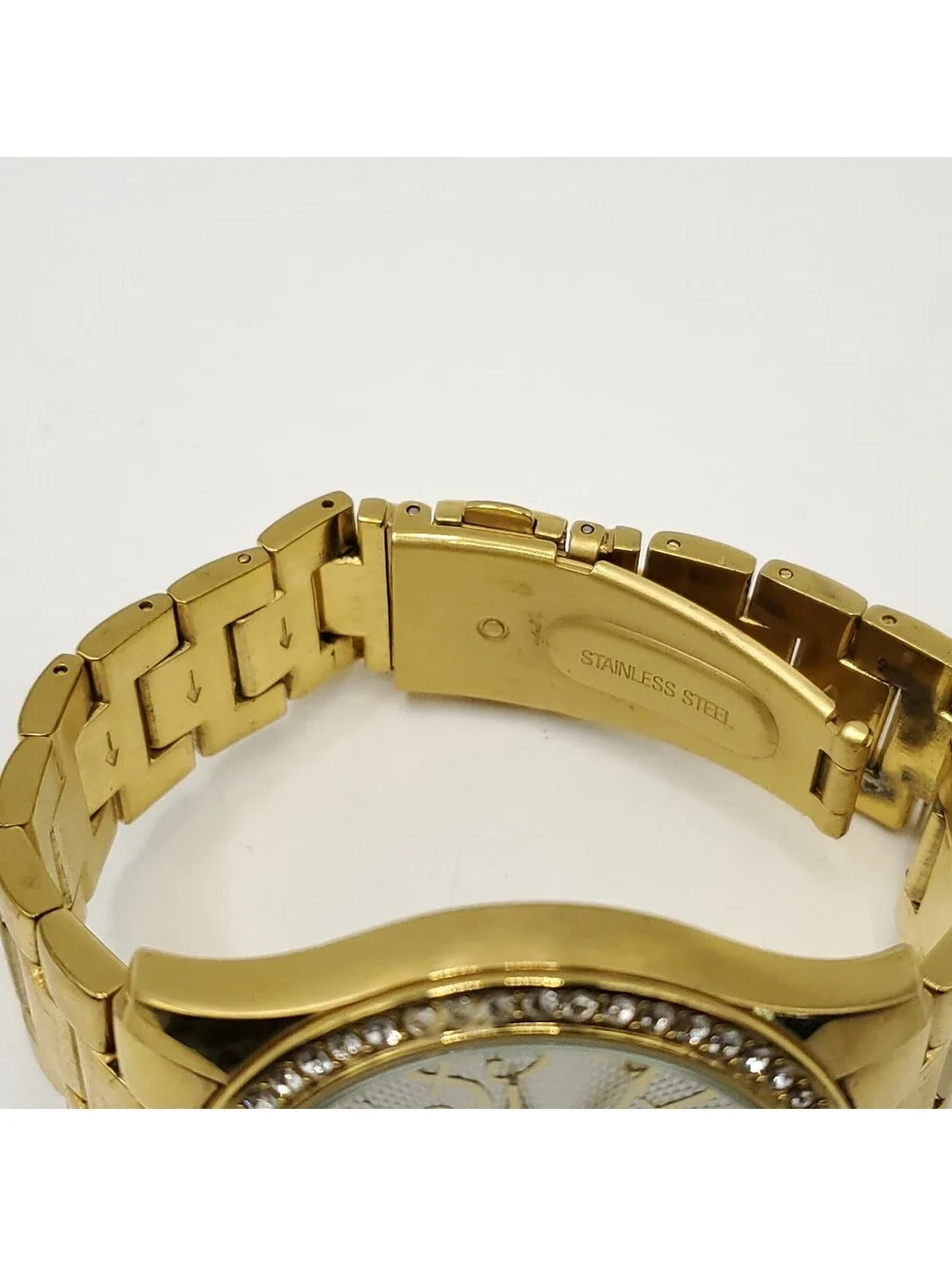 Betsey Johnson Rhinestone Bezel Gold Tone Womens Watch 39mm New Battery